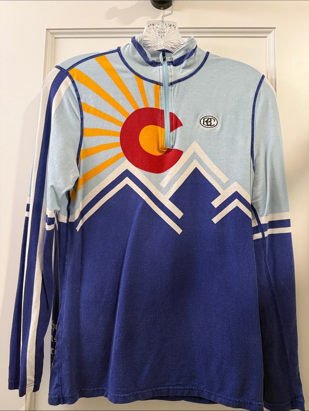 Krimson Klover Light Blue, Navy & Red Colorado Graphic Half-Zip Sweater